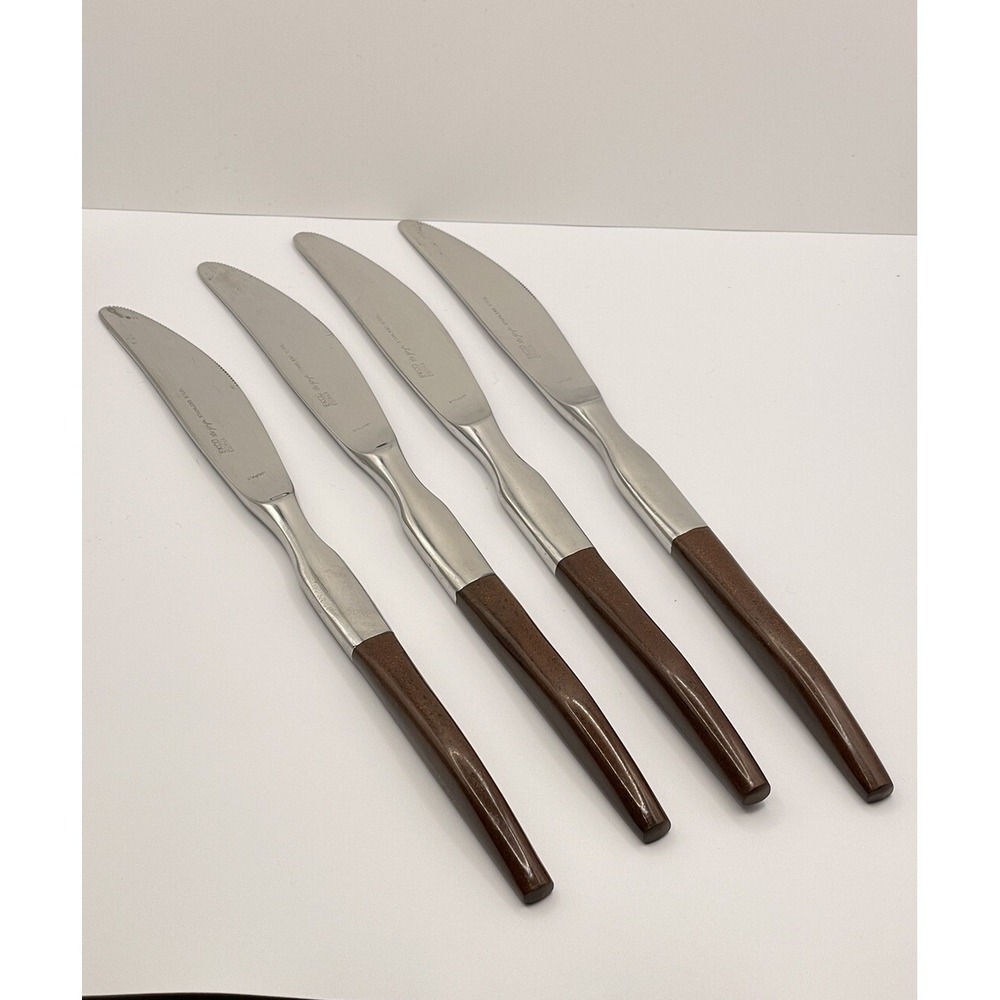 Set Of 8 Ekco Eterna LA JOYA Stainless Steel Japan Flatware Knives Wooden Handle - Picture 8 of 16
